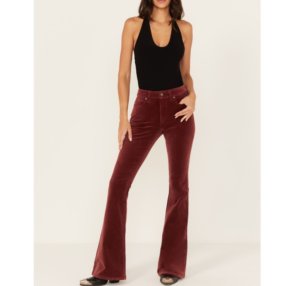 Shyanne high waisted velvet Burgundy Flare Pants